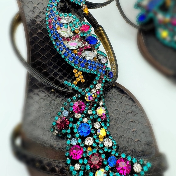 Vintage Rare Vero Cuoio shoes crystal peacock women’s heels size 37 - Picture 3 of 12